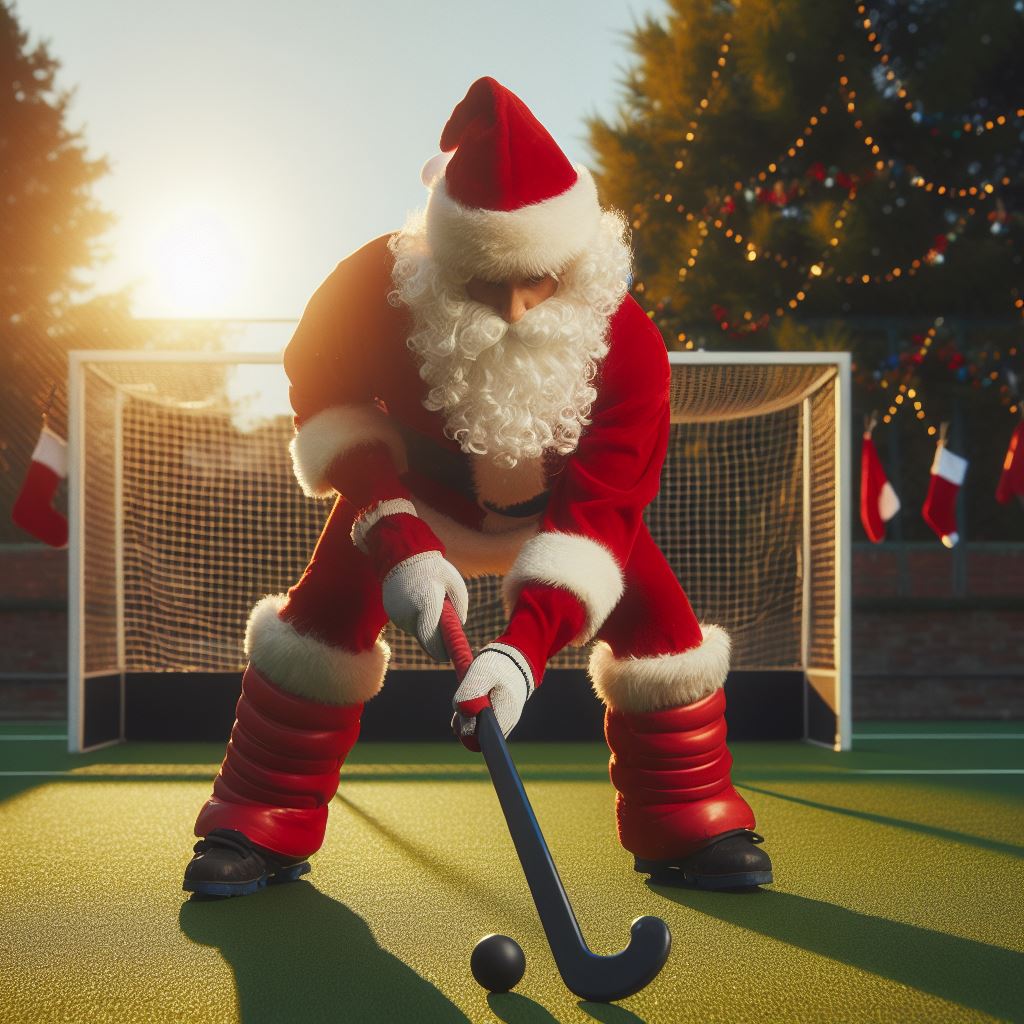 Santa playing hockey